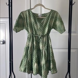 Green 3 tier dress with waste tie belt